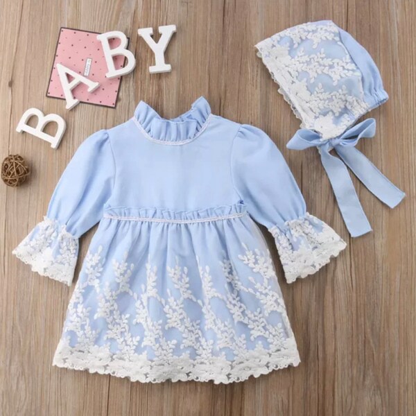 Vintage Inspired Baby Dress Baby Girl Dress with bonnet baby girl outfit