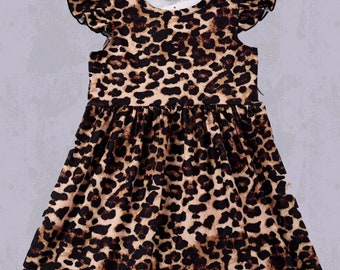 Girl’s Leopard Print Dress Toddler leopard dress girls shirt sleeve leopard dress