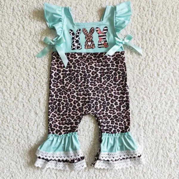 Easter Baby Romper leopard print Easter baby romper baby girl romper Easter baby girl outfit