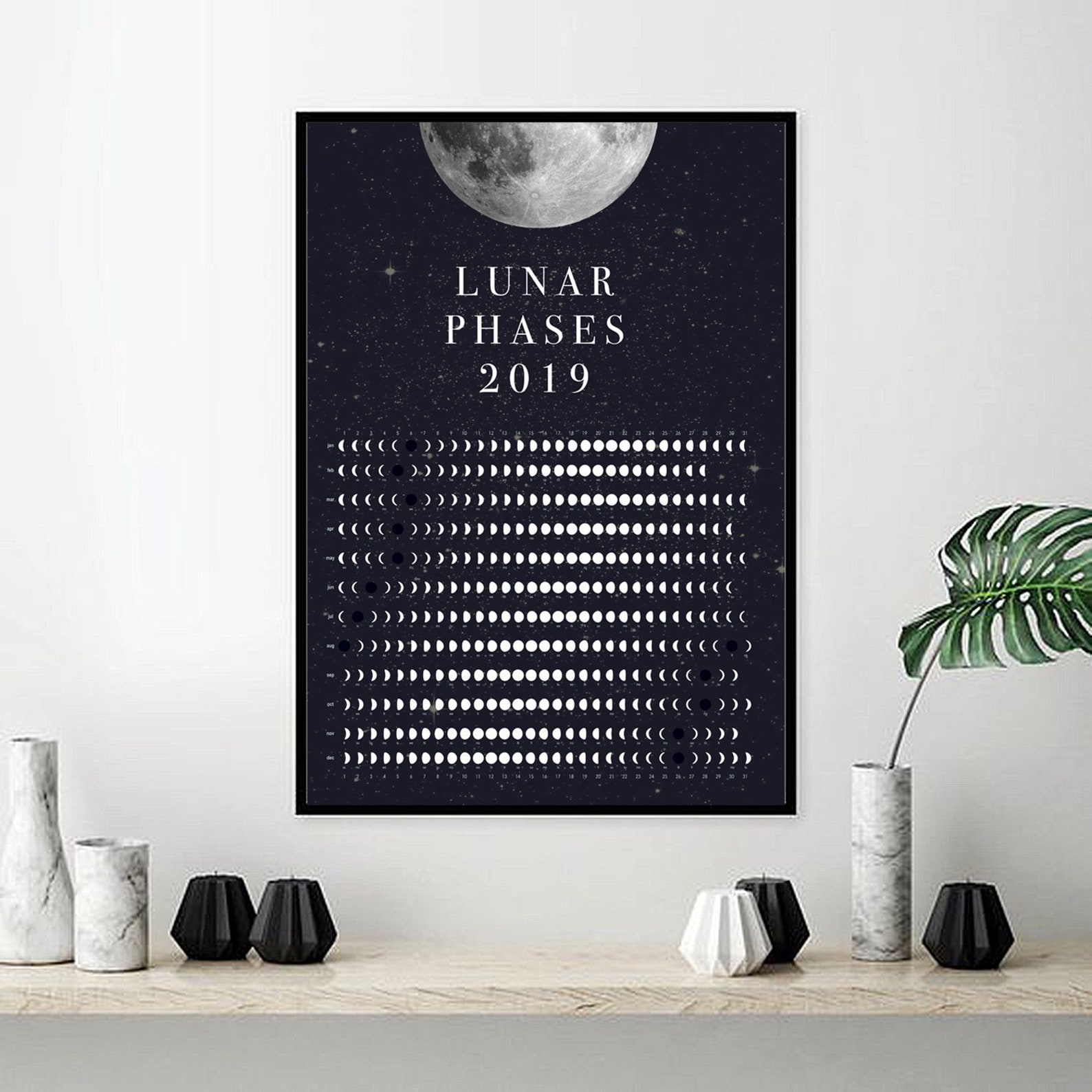Printable Moon Calendar 2019 Lunar Calendar Moon Phases | Etsy