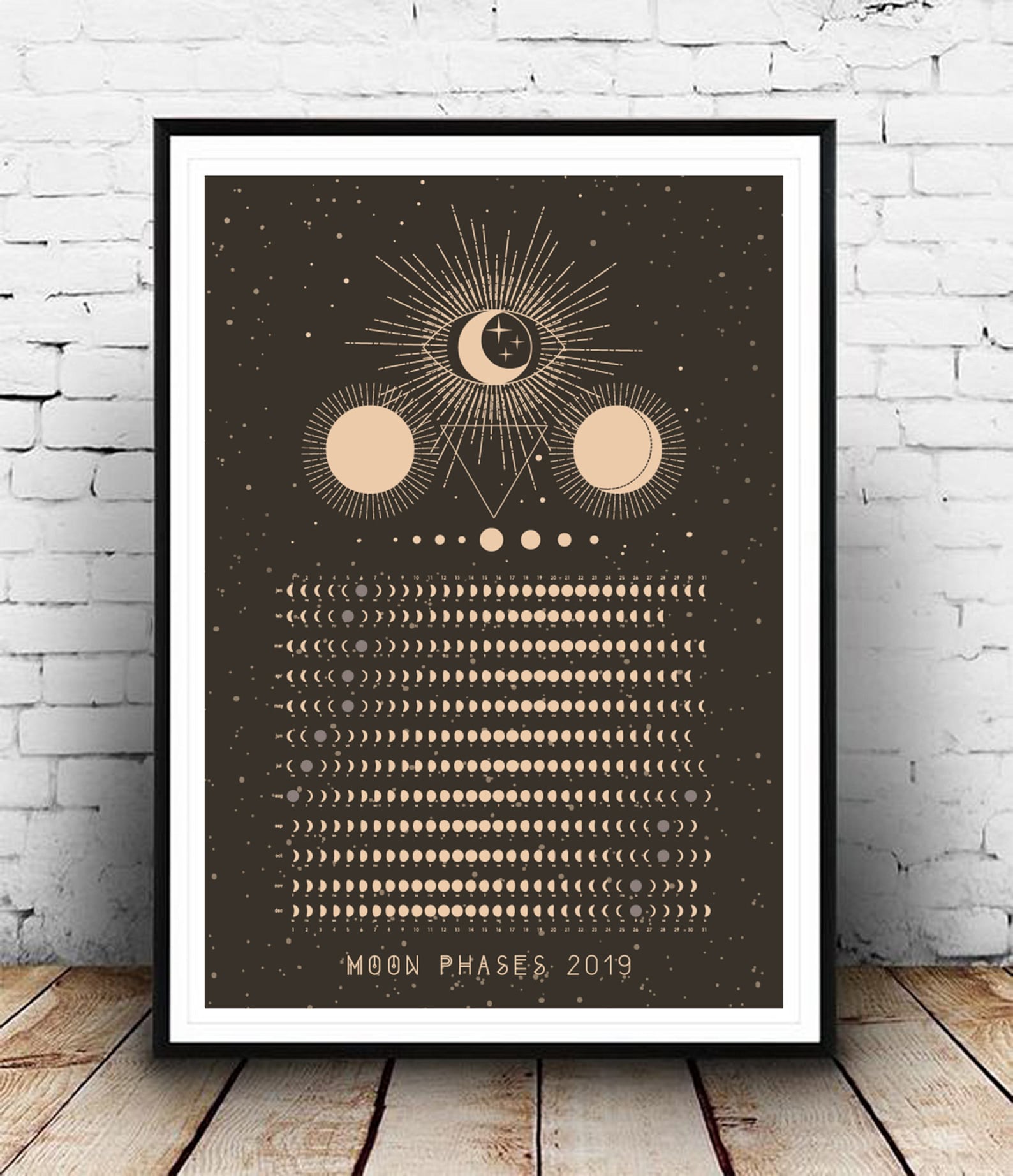 2019 Moon Calendar Lunar Calendar Moon Phase Poster Moon Etsy