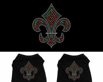 Christmas Pet Dog & Cat Dress Rhinestone, "Christmas Fleur De Lis"