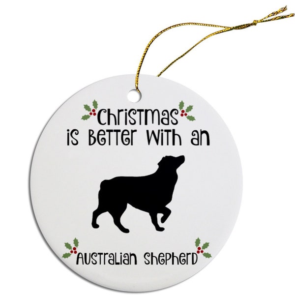 Dog Breed Specific Round Christmas Ornament, "Australian Shepherd"