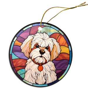 Dog Breed Christmas Ornament Stained Glass Style, Bichon Frise image 10