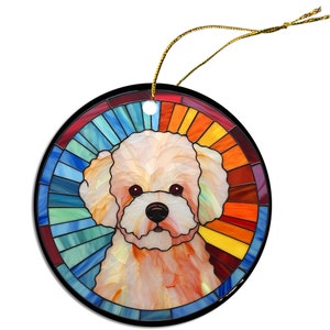 Dog Breed Christmas Ornament Stained Glass Style, Bichon Frise image 6