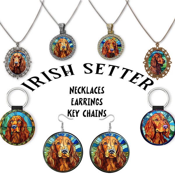 Irish Setter Jewelry - Stained Glass Style Necklaces, Earrings and more!