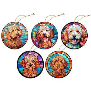Dog Breed Christmas Ornament Stained Glass Style, "Goldendoodle"