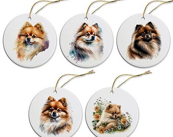 Dog Breed Specific Round Christmas Ornament, "Pomeranian"