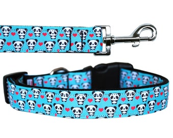 Pet Dog & Cat Nylon Collar or Leash, "Panda Love"