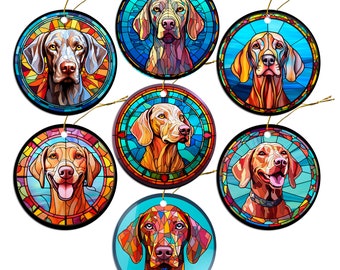 Dog Breed Christmas Ornament Stained Glass Style, "Weimaraner"