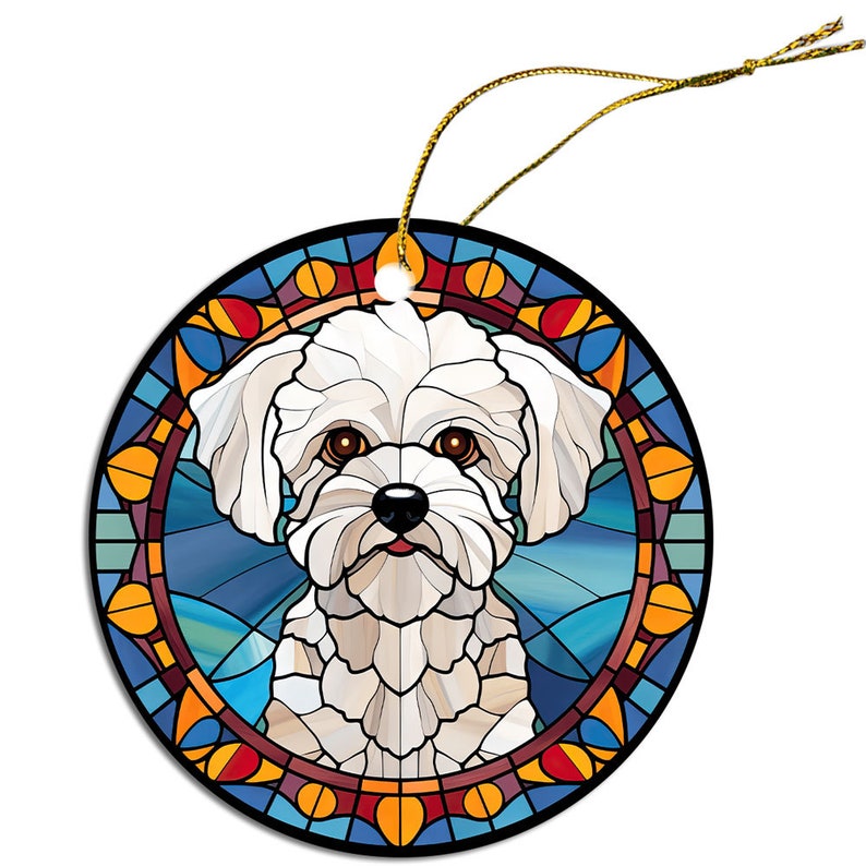 Dog Breed Christmas Ornament Stained Glass Style, Bichon Frise image 3