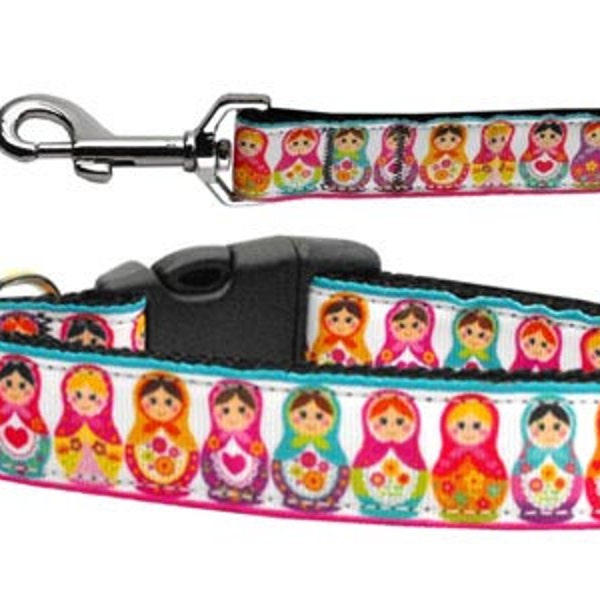 Pet Dog & Cat Nylon Collar or Leash, "Pretty Nesting Dolls"