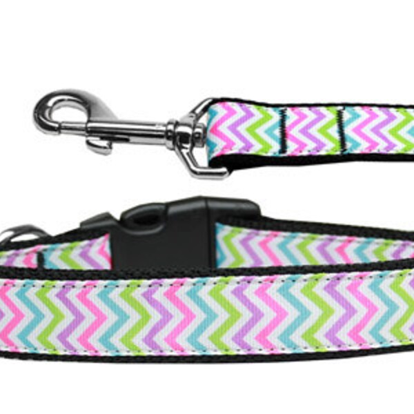 Pet Dog & Cat Nylon Collar or Leash, "Summer Chevron"