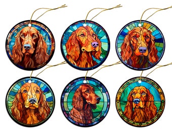 Dog Breed Christmas Ornament Stained Glass Style, "Irish Setter"