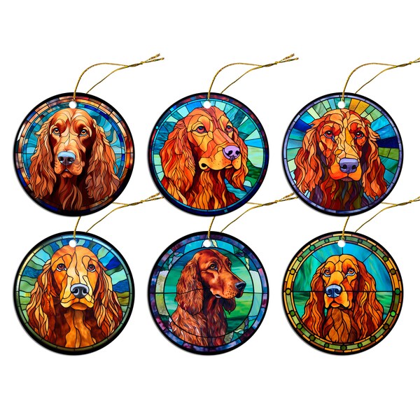 Dog Breed Christmas Ornament Stained Glass Style, "Irish Setter"