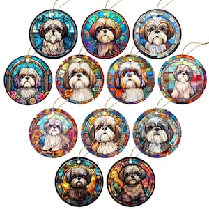 Dog Breed Christmas Ornament Stained Glass Style, "Shih Tzu"