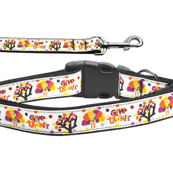 Thanksgiving Pet Dog & Cat Nylon Collar or Leash, "Give Thanks"