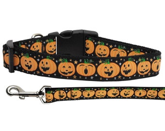 Halloween Pet Dog & Cat Nylon Collar or Leash,  "Pumpkins"