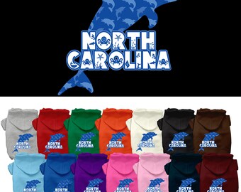 Pet Dog & Cat Screen Printed Hoodie for Medium to Large Pets (Sizes 2XL-6XL), "North Carolina Blue Dolphins"