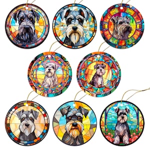 Dog Breed Christmas Ornament Stained Glass Style, "Schnauzer"