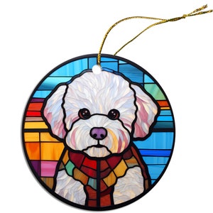 Dog Breed Christmas Ornament Stained Glass Style, Bichon Frise image 7