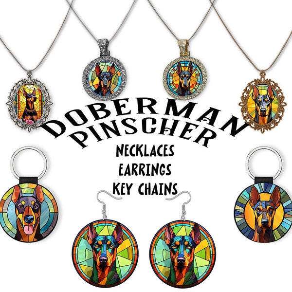 Doberman Pinscher Jewelry - Stained Glass Style Necklaces, Earrings and more!