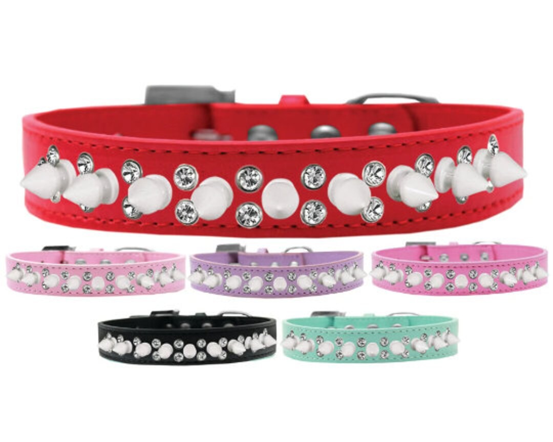 Pet and Dog Spike Collar, double Crystal & White Spikes Etsy