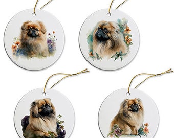 Dog Breed Specific Round Christmas Ornament, "Pekingese"