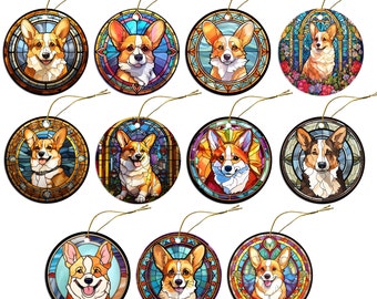 Dog Breed Christmas Ornament Stained Glass Style, "Corgi"