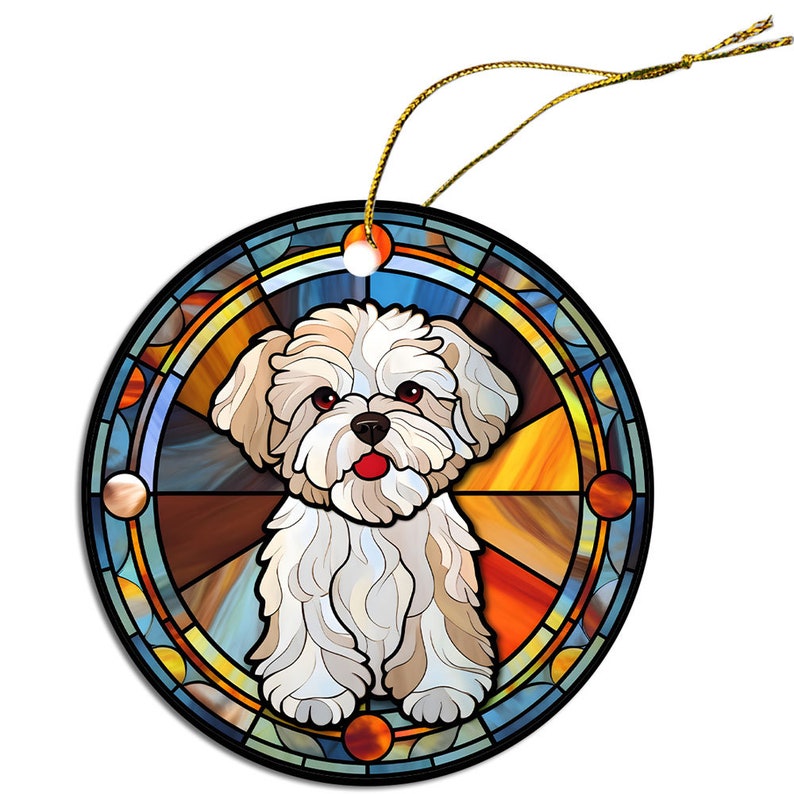 Dog Breed Christmas Ornament Stained Glass Style, Bichon Frise image 9