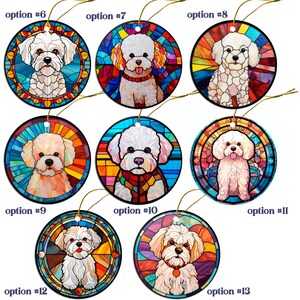 Dog Breed Christmas Ornament Stained Glass Style, Bichon Frise image 2