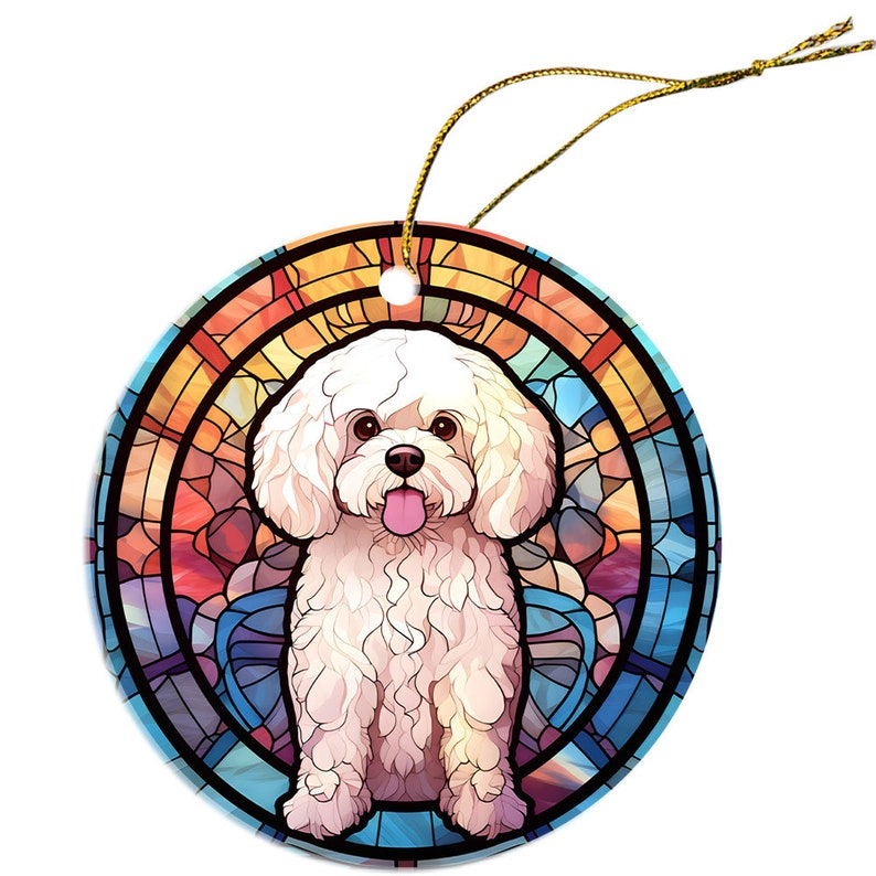Dog Breed Christmas Ornament Stained Glass Style, Bichon Frise image 8