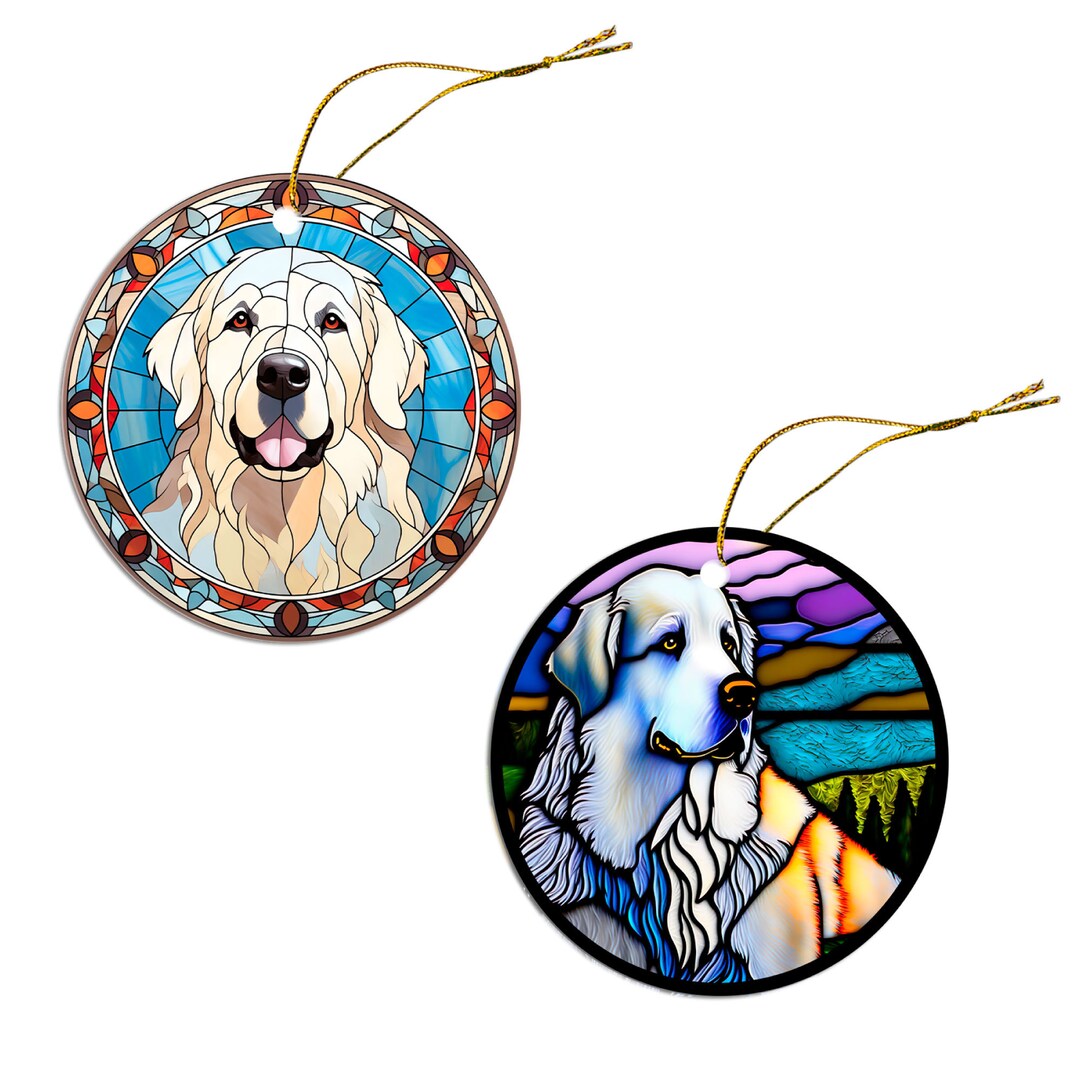 Dog Breed Christmas Ornament Stained Glass Style, great Pyrenees - Etsy