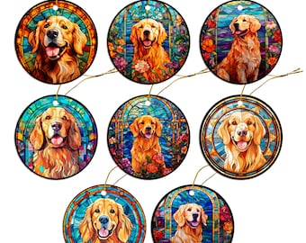 Dog Breed Christmas Ornament Stained Glass Style, "Golden Retriever"