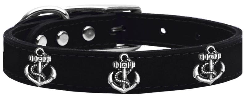 Silver Anchor Widget Genuine Leather Dog Collar