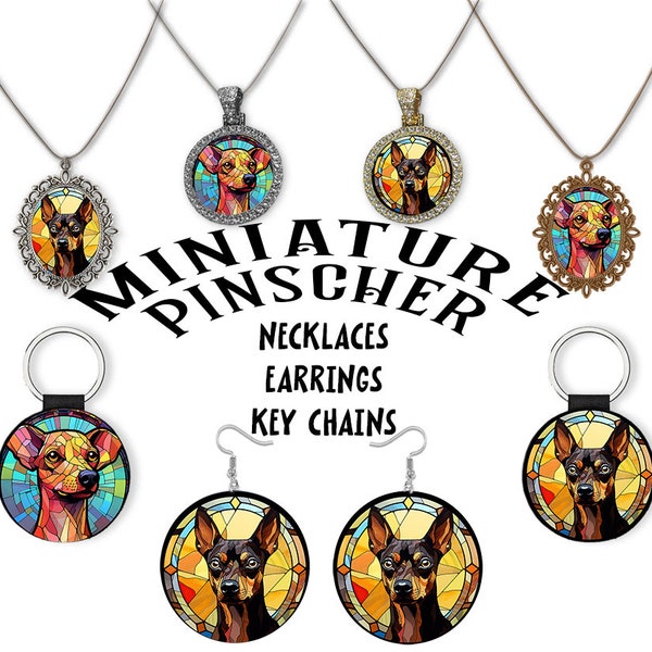 Miniature Pinscher Jewelry - Stained Glass Style Necklaces, Earrings and more!