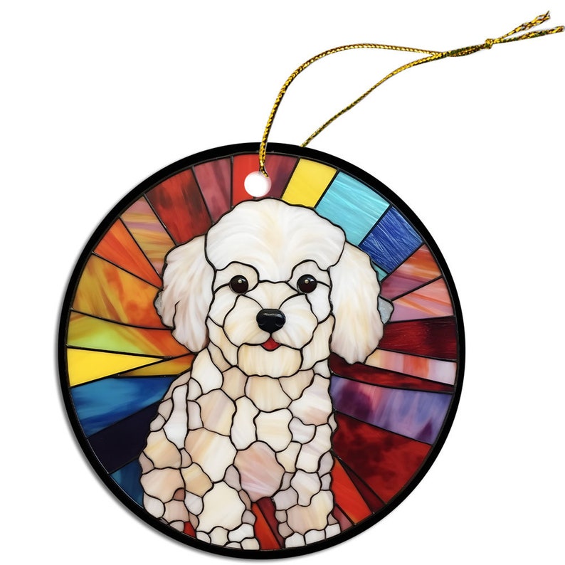 Dog Breed Christmas Ornament Stained Glass Style, Bichon Frise image 5