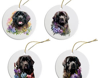 Dog Breed Specific Round Christmas Ornament, "Newfoundland"