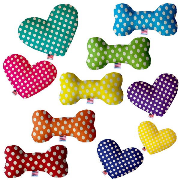 Pet and Dog Canvas or Plush Heart or Bone Toy, "Swiss Dots Group" (Available in different sizes, and 10 different pattern options!)