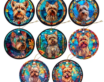 Dog Breed Christmas Ornament Stained Glass Style, "Yorkie"