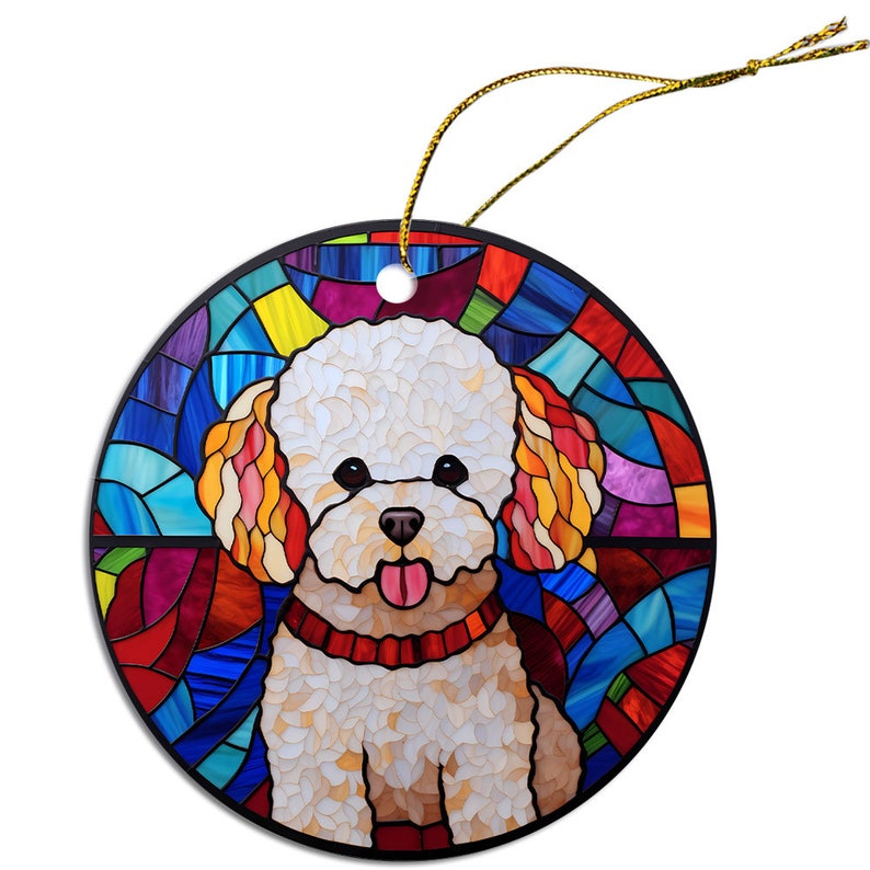 Dog Breed Christmas Ornament Stained Glass Style, Bichon Frise image 4