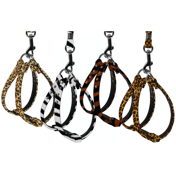 Dog, Puppy & Pet Step-In Harness, "Animal Print Jeweled"