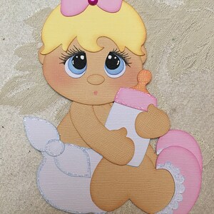 Baby Girl in diaper with blue eyes paper piecing scrapbook die cut embellishment