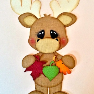 Fall moose holding leaves paper piecing die cut scrapbook embellishment