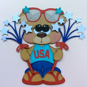 USA Fourth of July bear paper piecing die cut scrapbook embellishment