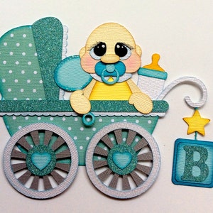 Baby carriage  boy paper piecing scrapbook die cut embellishment