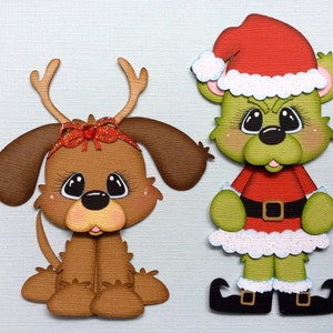 Grinch inspired paper piecing die cut scrapbook embellishment 2 pc set