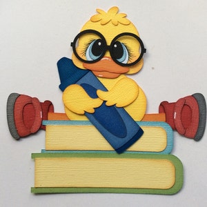 School duck on books with crayon paper piecing die cut scrapbook embellishment