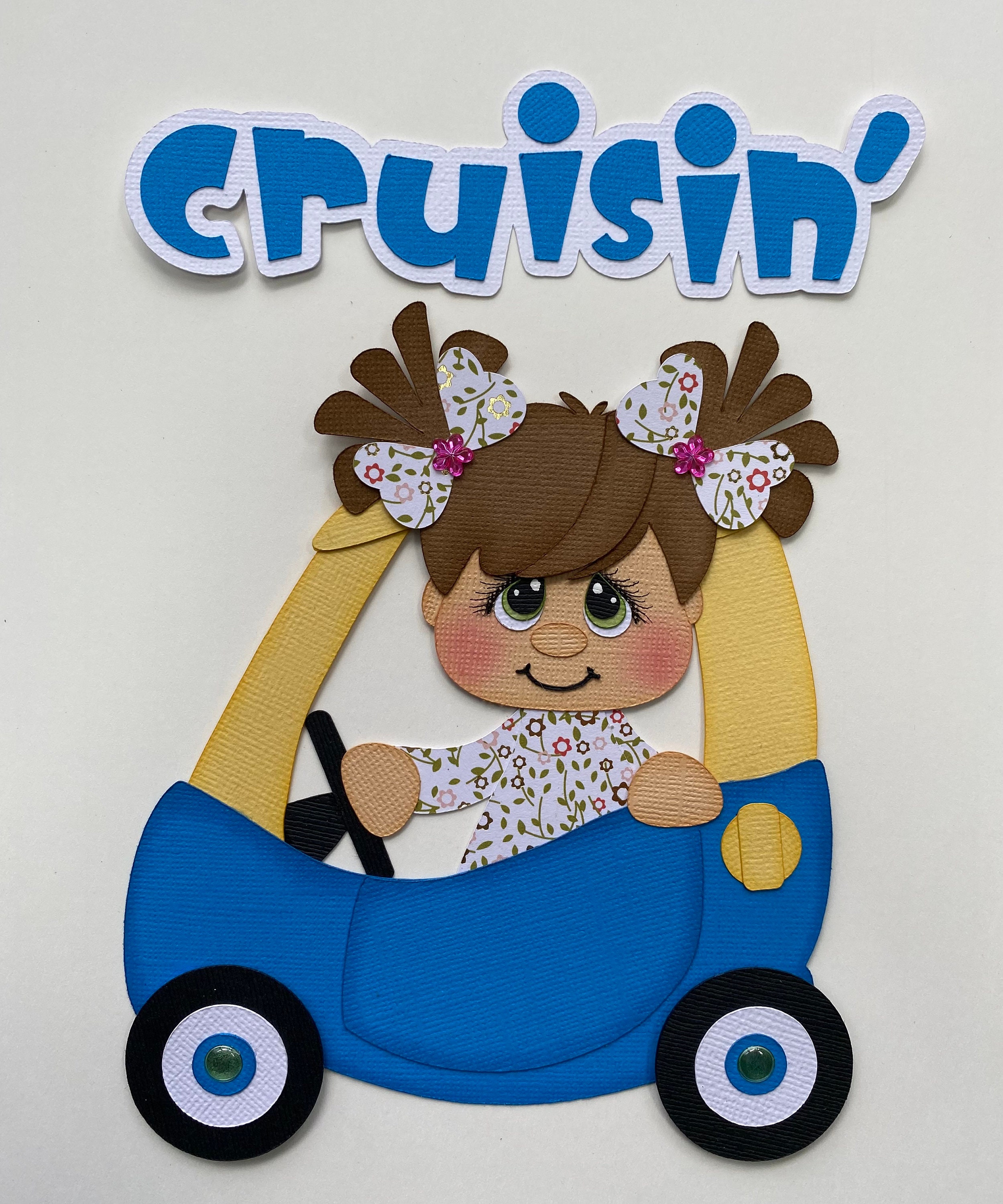 Cruisin' Blue and Yellow Paper Piecing Die Cut Scrapbook Embellishment ...