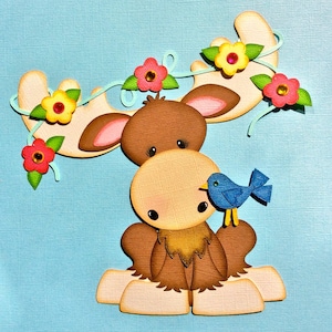 Spring moose paper piecing die cut scrapbook embellishment